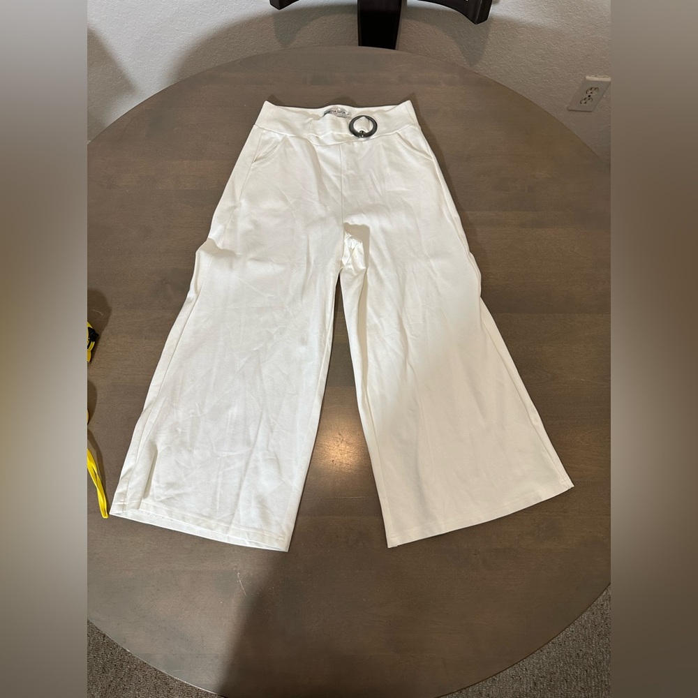 Patrizia Luca Cream Pants with Black Ring Accent